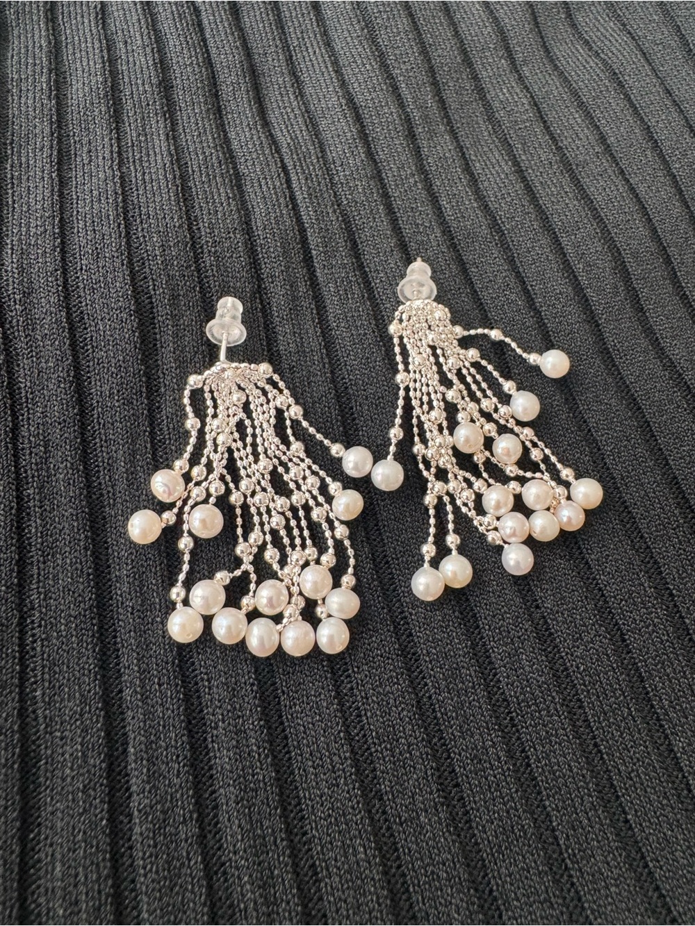 Silver Pearl Cascade Drop Earrings